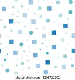 Light BLUE vector seamless template with spots, rectangles. Illustration with set of shining colorful abstract circles, cubes. Pattern for design of window blinds, curtains.