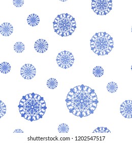 Light BLUE vector seamless template with ice snowflakes. Shining colored illustration with snow in christmas style. Pattern for design of fabric, wallpapers.