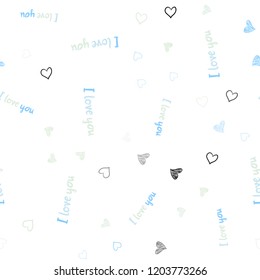 Light BLUE vector seamless template with doodle hearts. Hearts on blurred abstract background with colorful gradient. Pattern can be used for valentine's ad, booklets.