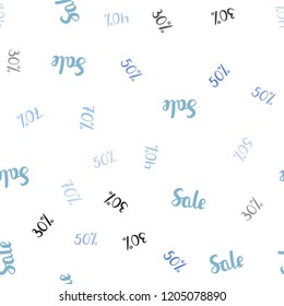 Light BLUE vector seamless template with 30%, 40%, 50% selling. Gradient illustration with discount signs on white backdrop. Backdrop for super sales on Black Friday.
