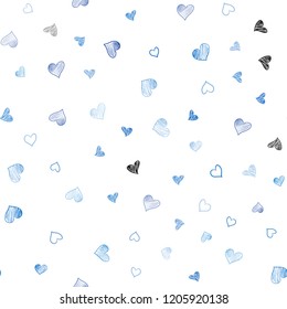 Light BLUE vector seamless template with doodle hearts. Beautiful colored illustration with hearts in celebration style. Beautiful design for your business advert of anniversary.