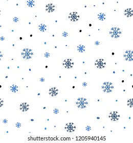 Light BLUE vector seamless template with ice snowflakes. Shining colorful illustration with snow on abstract template. Trendy design for wallpaper, fabric makers.