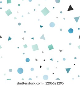 Light BLUE vector seamless template with crystals, circles, squares. Illustration with colorful circles, triangles, rectangles. Pattern for design of fabric, wallpapers.