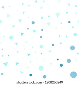 Light BLUE vector seamless template with crystals, circles. Illustration with set of colorful circles, triangles. Pattern for design of fabric, wallpapers.