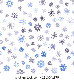 Light BLUE vector seamless template with ice snowflakes. Shining colored illustration with snow in christmas style. Pattern for trendy fabric, wallpapers.
