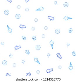 Light BLUE vector seamless template with organic meal. Blurred decorative design of snacks in doodle style. Doodle design for your business advert of cafes.