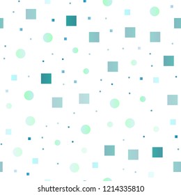 Light BLUE vector seamless template with spots, rectangles. Decorative design in abstract style with circles, rectangles. Pattern for design of window blinds, curtains.