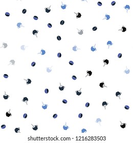 Light BLUE vector seamless template with cups of coffee, beans. Gradient illustration with coffee beans, tea cups. Pattern for ads of breakfast, lunch, dinner.