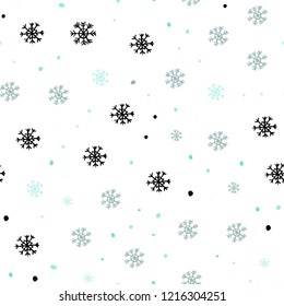 Light BLUE vector seamless template with ice snowflakes. Glitter abstract illustration with crystals of ice. Pattern for design of fabric, wallpapers.