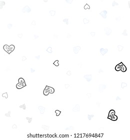 Light BLUE vector seamless template with doodle hearts. Decorative shining illustration with hearts on abstract template. Pattern for marriage gifts, congratulations.