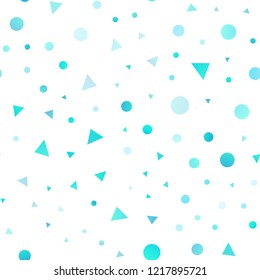 Light BLUE vector seamless template with crystals, circles. Modern abstract illustration with colorful dots, lines. Pattern for trendy fabric, wallpapers.
