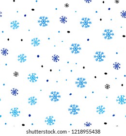 Light BLUE vector seamless template with ice snowflakes. Glitter abstract illustration with crystals of ice. Trendy design for wallpaper, fabric makers.
