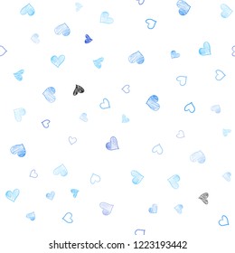 Light BLUE vector seamless template with doodle hearts. Beautiful colored illustration with hearts in celebration style. Pattern for marriage gifts, congratulations.