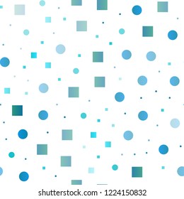 Light BLUE vector seamless template with spots, rectangles. Colorful illustration with circles, squares in nature style. Pattern for design of window blinds, curtains.