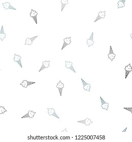 Light BLUE vector seamless template with tasty ice-cream. Glitter abstract sketch with ice-cream cones. Pattern for menu of cafes and restaurants.