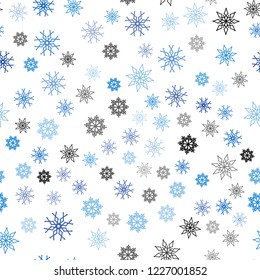 Light BLUE vector seamless template with ice snowflakes. Shining colored illustration with snow in christmas style. Pattern for trendy fabric, wallpapers.