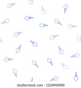 Light BLUE vector seamless template with tasty ice-cream. Illustration with set of delicious sweet ice-cream cones. Pattern for menu of cafes and restaurants.