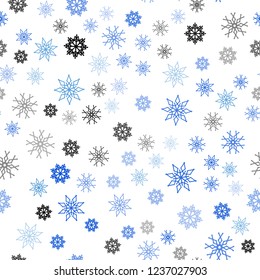 Light BLUE vector seamless template with ice snowflakes. Decorative shining illustration with snow on abstract template. Pattern for design of fabric, wallpapers.