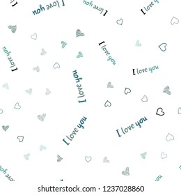 Light BLUE vector seamless template with doodle hearts. Illustration with hearts in love concept for valentine's day. Pattern can be used for valentine's ad, booklets.