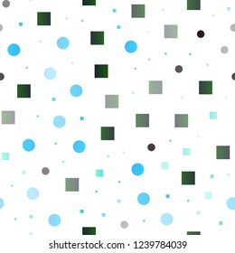 Light BLUE vector seamless template with spots, rectangles. Abstract illustration with colorful circles, rectangles. Pattern for design of window blinds, curtains.