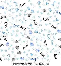 Light BLUE vector seamless template with text LOVE YOU, hearts. Illustration with words of love, hearts in abstract style. Design for wallpaper, fabric makers.