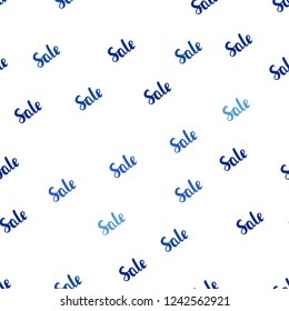 Light BLUE vector seamless template with selling words. Abstract illustration with colorful gradient symbols of sales. Pattern for ads, posters, banners of sales.