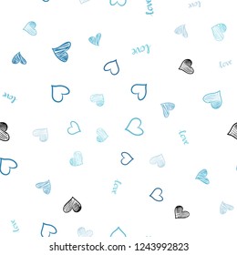 Light BLUE vector seamless template with text LOVE YOU, hearts. Illustration with words of love, hearts in abstract style. Design for wallpaper, fabric makers.