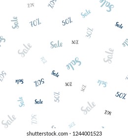 Light BLUE vector seamless template with 30, 50, 70% selling. Shining colorful illustration with isolated selling prices. Template for season sales, shopping ads.
