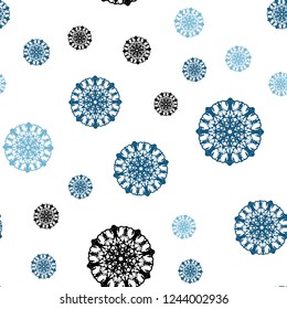 Light BLUE vector seamless template with ice snowflakes. Modern geometrical abstract illustration with crystals of ice. Pattern for design of fabric, wallpapers.