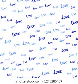 Light BLUE vector seamless template with text LOVE YOU. Colorful illustration with quote LOVE YOU in celebration style. Template for business cards, websites.