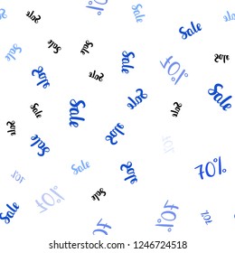 Light BLUE vector seamless template with 70% selling. Illustration with signs of sales on abstract template. Backdrop for mega promotions, discounts.