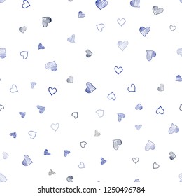 Light BLUE vector seamless template with doodle hearts. Beautiful colored illustration with hearts in celebration style. Pattern can be used for valentine's ad, booklets.