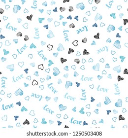 Light BLUE vector seamless template with text LOVE YOU, hearts. Romantic illustration with colorful phrase LOVE YOU, hearts. Pattern for trendy fabric, wallpapers.