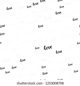 Light BLUE vector seamless template with text LOVE YOU. Illustration with phrase LOVE YOU for valentine's day. Pattern for trendy fabric, wallpapers.