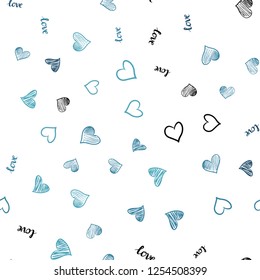 Light BLUE vector seamless template with text LOVE YOU, hearts. Colorful gradient phrase LOVE YOU, hearts in abstract style. Design for wallpaper, fabric makers.