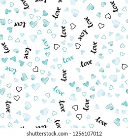 Light BLUE vector seamless template with text LOVE YOU, hearts. Romantic illustration with colorful phrase LOVE YOU, hearts. Design for wallpaper, fabric makers.