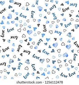 Light BLUE vector seamless template with text LOVE YOU, hearts. Illustration with phrase LOVE YOU, hearts for valentine's day. Design for wallpaper, fabric makers.