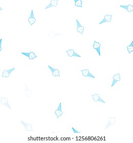 Light BLUE vector seamless template with tasty ice-cream. Glitter abstract sketch with ice-cream cones. Pattern for ads of breakfast, lunch, dinner.