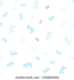 Light BLUE vector seamless template with 30, 50, 70% selling. Colored words of sales with gradient on white background. Backdrop for ads, leaflets of Black Friday.