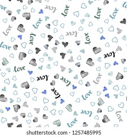 Light BLUE vector seamless template with text LOVE YOU, hearts. Romantic illustration with colorful phrase LOVE YOU, hearts. Design for wallpaper, fabric makers.