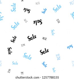 Light BLUE vector seamless template with 30, 50, 70% selling. Shining colorful illustration with isolated selling prices. Backdrop for mega promotions, discounts.