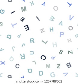 Light BLUE vector seamless template with isolated letters. Shining colorful illustration with isolated letters. Pattern for design of fabric, wallpapers.