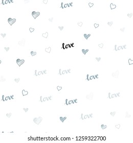 Light BLUE vector seamless template with text LOVE YOU, hearts. Design in doodle style with text LOVE YOU, hearts. Design for wallpaper, fabric makers.