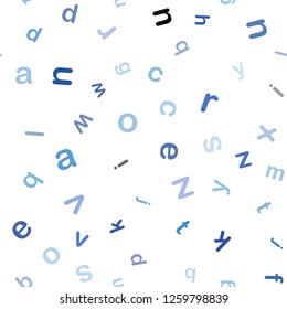 Light BLUE vector seamless template with isolated letters. Blurred design in simple style with signs of alphabet. Texture for window blinds, curtains.