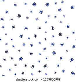 Light BLUE vector seamless template with ice snowflakes. Colorful decorative design in xmas style with snow. Texture for window blinds, curtains.