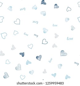 Light BLUE vector seamless template with text LOVE YOU, hearts. Romantic illustration with colorful phrase LOVE YOU, hearts. Design for textile, fabric, wallpapers.