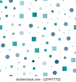 Light BLUE vector seamless template with spots, rectangles. Decorative design in abstract style with circles, rectangles. Pattern for trendy fabric, wallpapers.