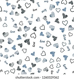 Light BLUE vector seamless template with text LOVE YOU, hearts. Romantic illustration with colorful phrase LOVE YOU, hearts. Design for textile, fabric, wallpapers.