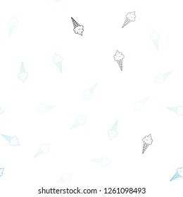 Light BLUE vector seamless template with tasty ice-cream. Glitter abstract sketch with ice-cream cones. Pattern for menu of cafes and restaurants.