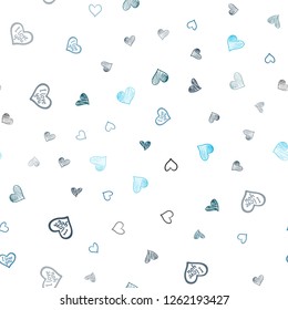 Light BLUE vector seamless template with doodle hearts. Illustration with hearts in love concept for valentine's day. Design for ad, poster, banner of Valentine Day.